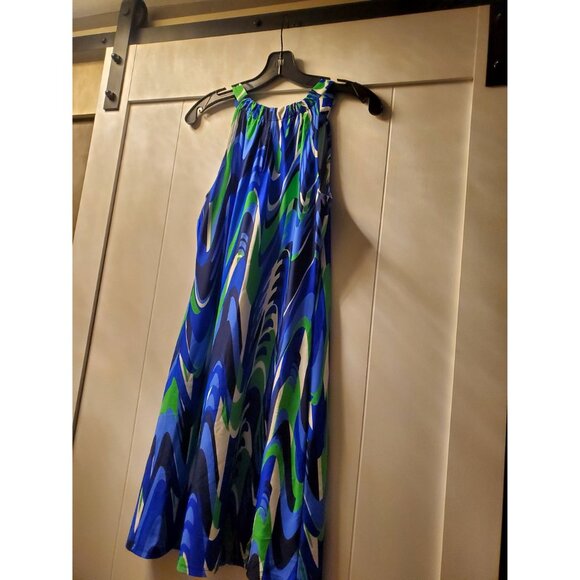Jude Connally Blue & Green Swirl Print Sleeveless Keyhole Neckline Dress Small - Picture 7 of 10